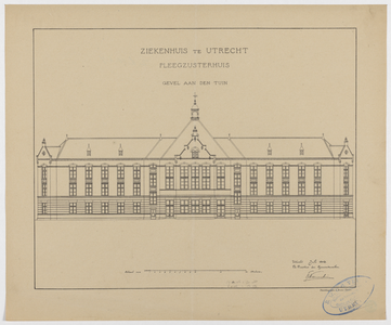 215016 Opstand van de achtergevel van het zusterhuis van het Stads- en Academisch Ziekenhuis (Catharijnesingel 15) te ...